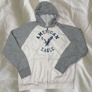 American Eagle Outfitters Gray and White Logo Hoodie